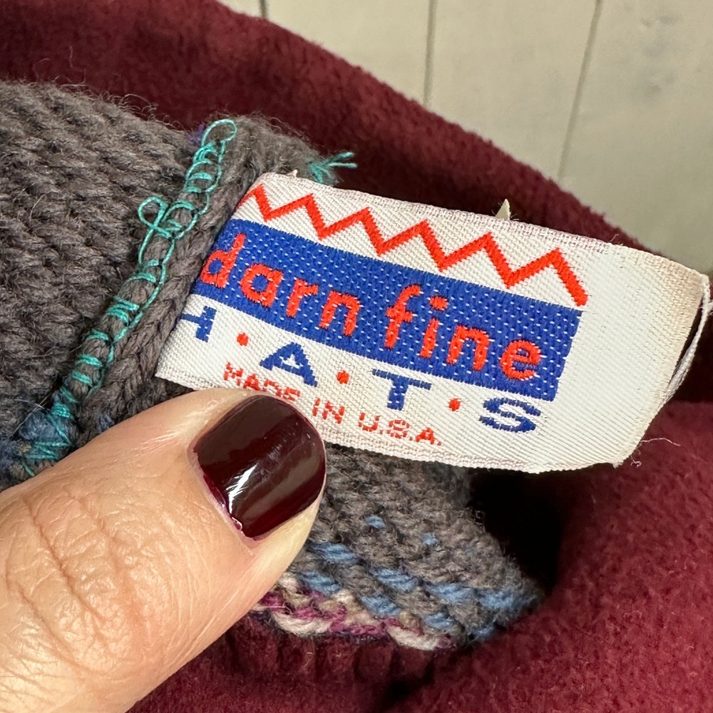 Darn Fine Hats Wool Beanie Hat Pom Pom Ear Flaps Fair Isle Design‎ Vintage - Picture 5 of 5